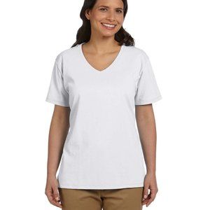 Ladies White Tagless V-Neck T-Shirt